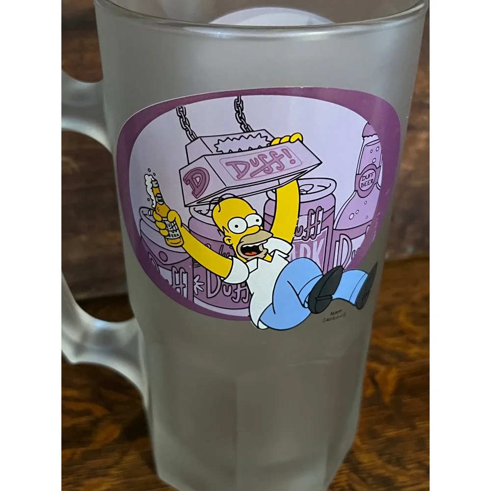 Vintage 2001 The Simpsons Homer Duff Beer Frosted Glass Stein Mug Matt Groening